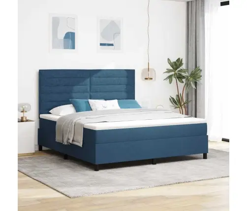 Kastītes Atsperu Gulta Ar Matraci Zila 180 X 200 Cm Audums Vidaxl