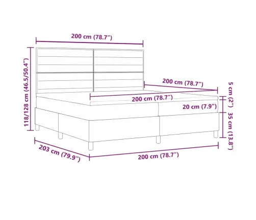 Kastītes Atsperu Gulta Tumši Pelēks 200 X 200 Cm Audums Vidaxl