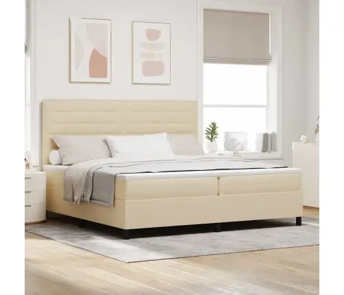 Kastītes Atsperu Gulta Ar Matraci Krēmkrāsa 200 X 200 Cm Audums Vidaxl