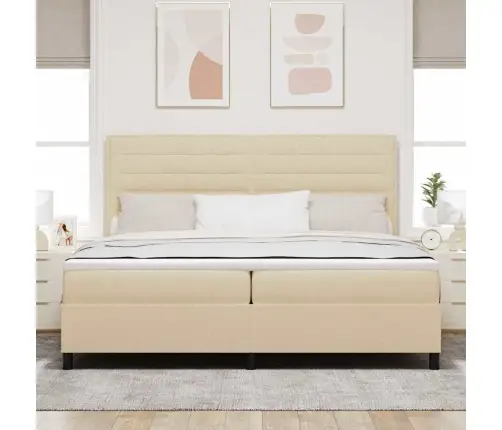 Kastītes Atsperu Gulta Ar Matraci Krēmkrāsa 200 X 200 Cm Audums Vidaxl