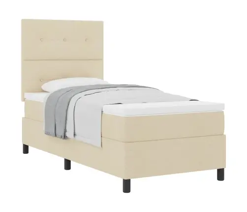 Kastītes Atsperu Gulta Ar Matraci Krēmkrāsa 90 X 190 Cm Audums Vidaxl