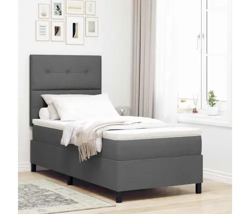 Kastītes Atsperu Gulta Tumši Pelēks 90 X 200 Cm Audums Vidaxl