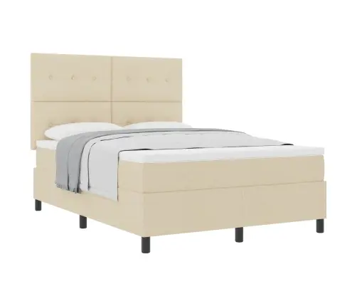 Kastītes Atsperu Gulta Ar Matraci Krēmkrāsa 140 X 190 Cm Audums Vidaxl