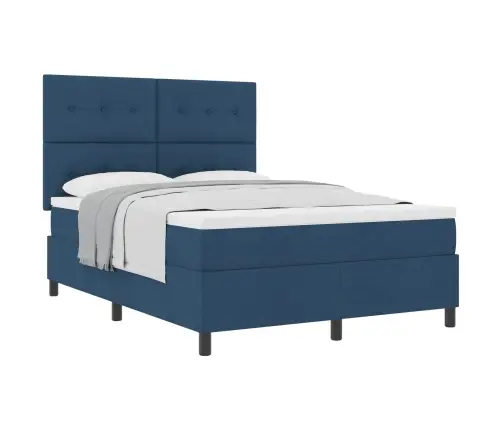 Kastītes Atsperu Gulta Ar Matraci Zila 140 X 200 Cm Audums Vidaxl