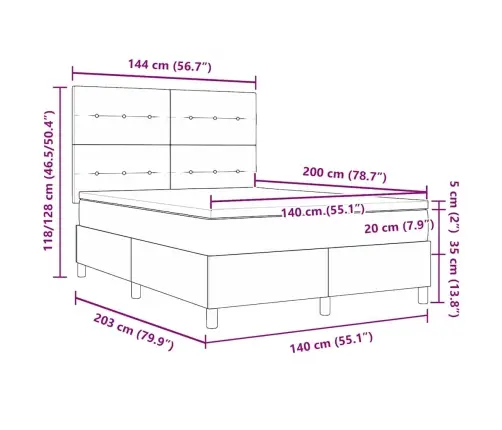 Kastītes Atsperu Gulta Ar Matraci Zila 140 X 200 Cm Audums Vidaxl