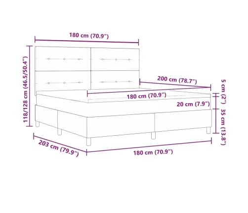 Kastītes Atsperu Gulta Gaiši Pelēks 180 X 200 Cm Audums Vidaxl