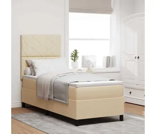 Kastītes Atsperu Gulta Ar Matraci Krēmkrāsa 80 X 200 Cm Audums Vidaxl