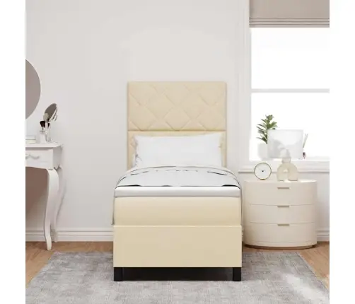 Kastītes Atsperu Gulta Ar Matraci Krēmkrāsa 80 X 200 Cm Audums Vidaxl