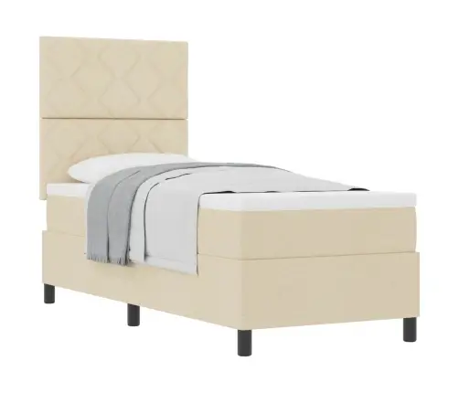 Kastītes Atsperu Gulta Ar Matraci Krēmkrāsa 80 X 200 Cm Audums Vidaxl