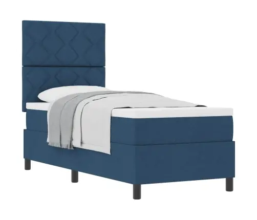 Kastītes Atsperu Gulta Ar Matraci Zila 80 X 200 Cm Audums Vidaxl