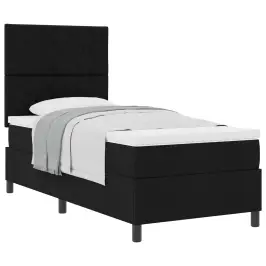 Kastītes Atsperu Gulta Ar Matraci Melna 100 X 200 Cm Audums Vidaxl
