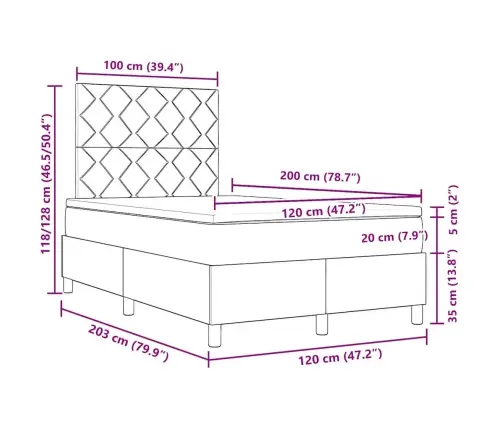 Kastītes Atsperu Gulta Tumši Pelēka 120 X 200 Cm Audums Vidaxl