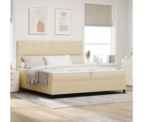 Kastītes Atsperu Gulta Ar Matraci Krēmkrāsa 200 X 200 Cm Audums Vidaxl