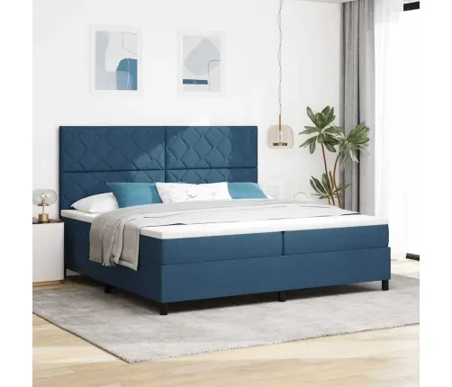 Kastīte Ar Atsperes Gultu Ar Matraci, Zila 200X200 Cm, Audums Vidaxl