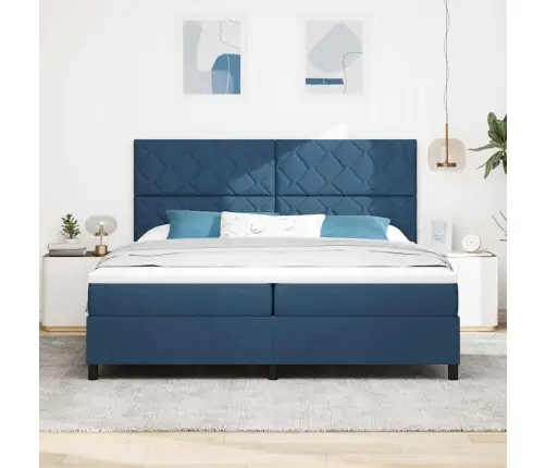 Kastīte Ar Atsperes Gultu Ar Matraci, Zila 200X200 Cm, Audums Vidaxl