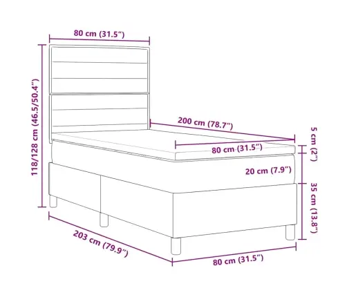 Kastītes Atsperu Gulta Ar Matraci Pelēkbrūna 80 X 200 Cm Audums Vidaxl