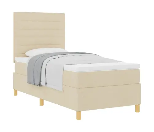 Kastītes Atsperu Gulta Ar Matraci Krēmkrāsa 80 X 200 Cm Audums Vidaxl