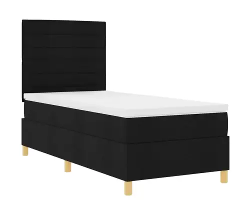 Kastītes Atsperu Gulta Ar Matraci Melna 90 X 200 Cm Audums Vidaxl