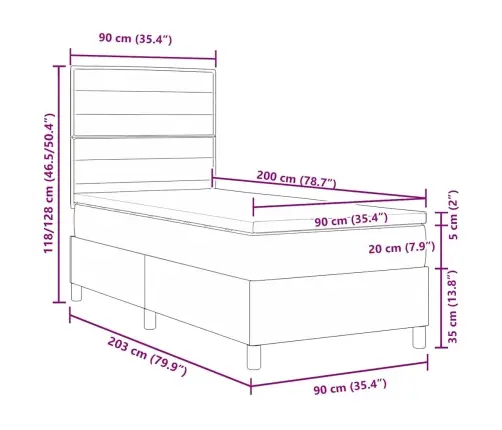Kastītes Atsperu Gulta Ar Matraci Melna 90 X 200 Cm Audums Vidaxl