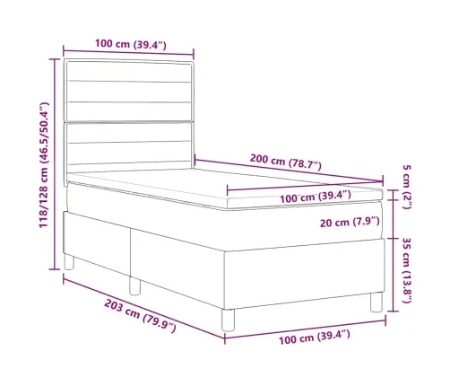 Kastītes Atsperu Gulta Tumši Pelēks 100 X 200 Cm Audums Vidaxl