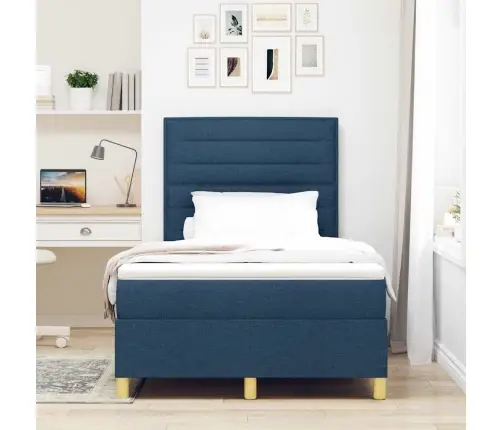 Kastītes Atsperu Gulta Ar Matraci Zila 120 X 200 Cm Audums Vidaxl