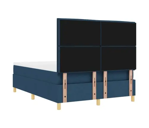 Kastītes Atsperu Gulta Ar Matraci Zila 140 X 190 Cm Audums Vidaxl