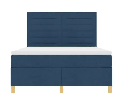 Kastītes Atsperu Gulta Ar Matraci Zila 140 X 190 Cm Audums Vidaxl