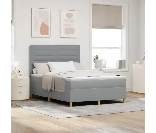 Kastītes Atsperu Gulta Gaiši Pelēks 140 X 200 Cm Audums Vidaxl