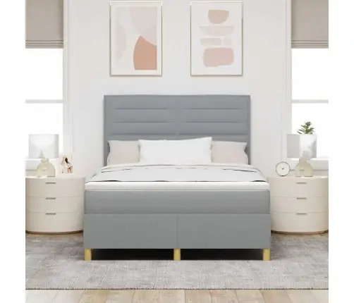 Kastītes Atsperu Gulta Gaiši Pelēks 140 X 200 Cm Audums Vidaxl