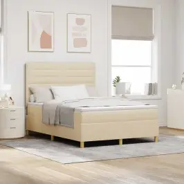 Kastītes Atsperu Gulta Ar Matraci Krēmkrāsa 160 X 200 Cm Audums Vidaxl