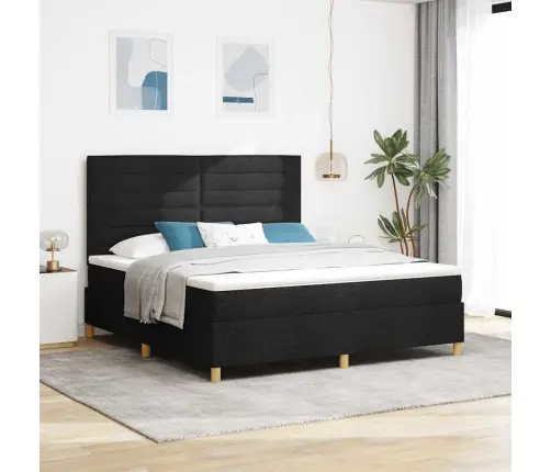 Kastītes Atsperu Gulta Ar Matraci Melna 180 X 200 Cm Audums Vidaxl