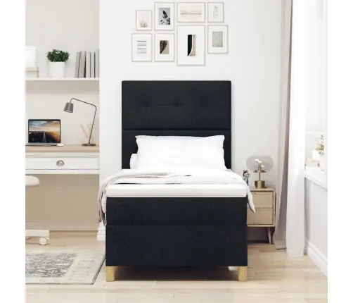 Kastītes Atsperu Gulta Ar Matraci Melna 90 X 200 Cm Audums Vidaxl