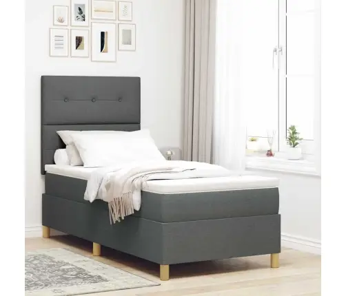 Kastes Gulta Ar Matraci Tumši Pelēks 100X200 Cm Audums Vidaxl