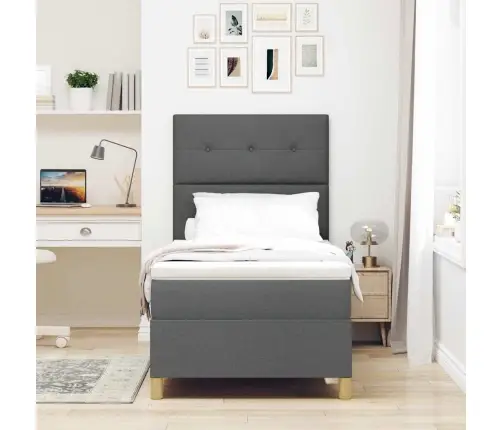 Kastes Gulta Ar Matraci Tumši Pelēks 100X200 Cm Audums Vidaxl