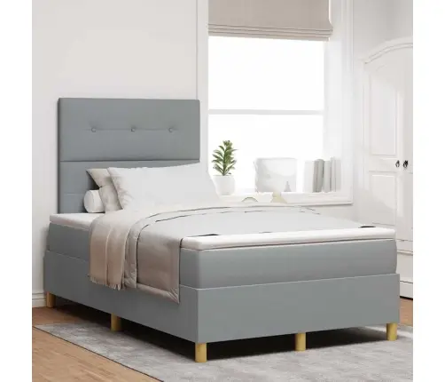 Box Spring Gulta Ar Matraci Gaiši Pelēks Mazā Divguļamā Audums Vidaxl
