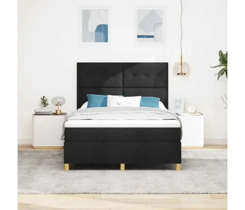 Kastītes Atsperu Gulta Ar Matraci Melna 140 X 190 Cm Audums Vidaxl