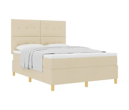 Kastītes Atsperu Gulta Ar Matraci Krēmkrāsa 140 X 200 Cm Audums Vidaxl