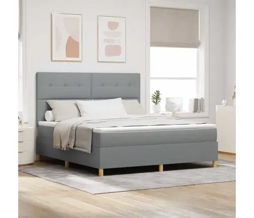 Kastītes Atsperu Gulta Gaiši Pelēks 180 X 200 Cm Audums Vidaxl