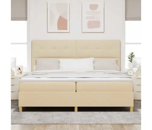Kastītes Atsperu Gulta Ar Matraci Krēmkrāsa 200 X 200 Cm Audums Vidaxl