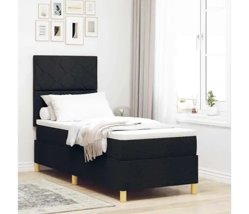 Kastītes Atsperu Gulta Ar Matraci Melna 80 X 200 Cm Audums Vidaxl