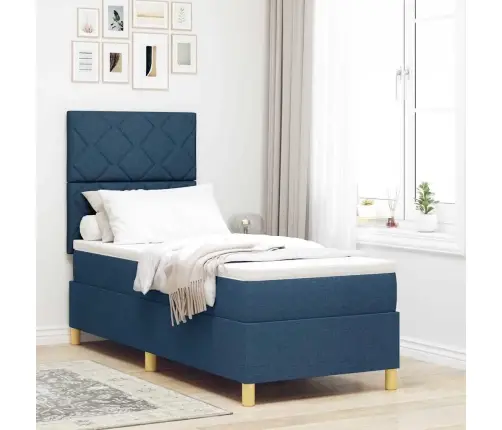 Kastītes Atsperu Gulta Ar Galvas Klāju Zila 80 X 200 Cm Audums Vidaxl