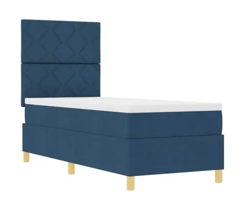 Kastītes Atsperu Gulta Ar Galvas Klāju Zila 80 X 200 Cm Audums Vidaxl