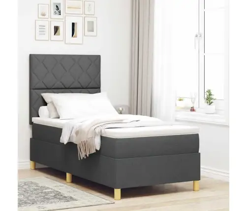 Kastītes Atsperu Gulta Tumši Pelēka 90 X 190 Cm Audums Vidaxl