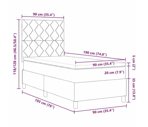 Kastītes Atsperu Gulta Tumši Pelēka 90 X 190 Cm Audums Vidaxl