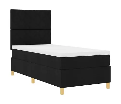 Vidaxl Kaste Pavasara Gulta Ar Matraci Melna 100X200 Cm Audums