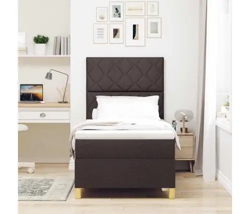 Kastes Atsperu Gulta Ar Matraci Tumši Brūnā Krāsā 100X200 Cm Audumam Vidaxl