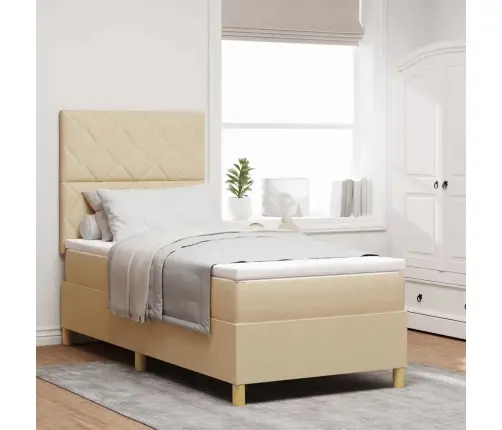 Kastītes Atsperu Gulta Ar Matraci Krēmkrāsa 100 X 200 Cm Audums Vidaxl