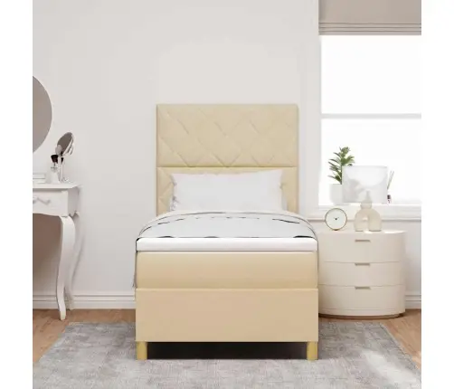 Kastītes Atsperu Gulta Ar Matraci Krēmkrāsa 100 X 200 Cm Audums Vidaxl