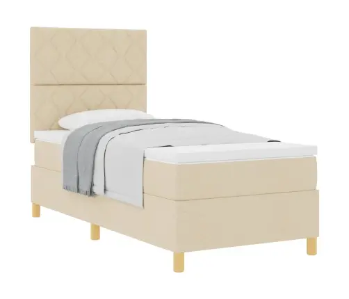 Kastītes Atsperu Gulta Ar Matraci Krēmkrāsa 100 X 200 Cm Audums Vidaxl