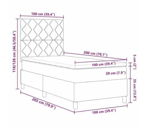 Kastītes Atsperu Gulta Ar Matraci Krēmkrāsa 100 X 200 Cm Audums Vidaxl